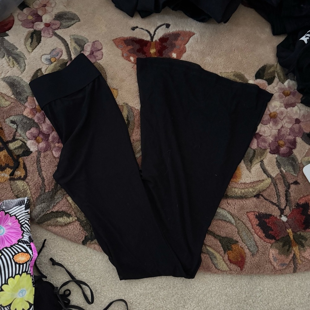 Black mesh flare pants